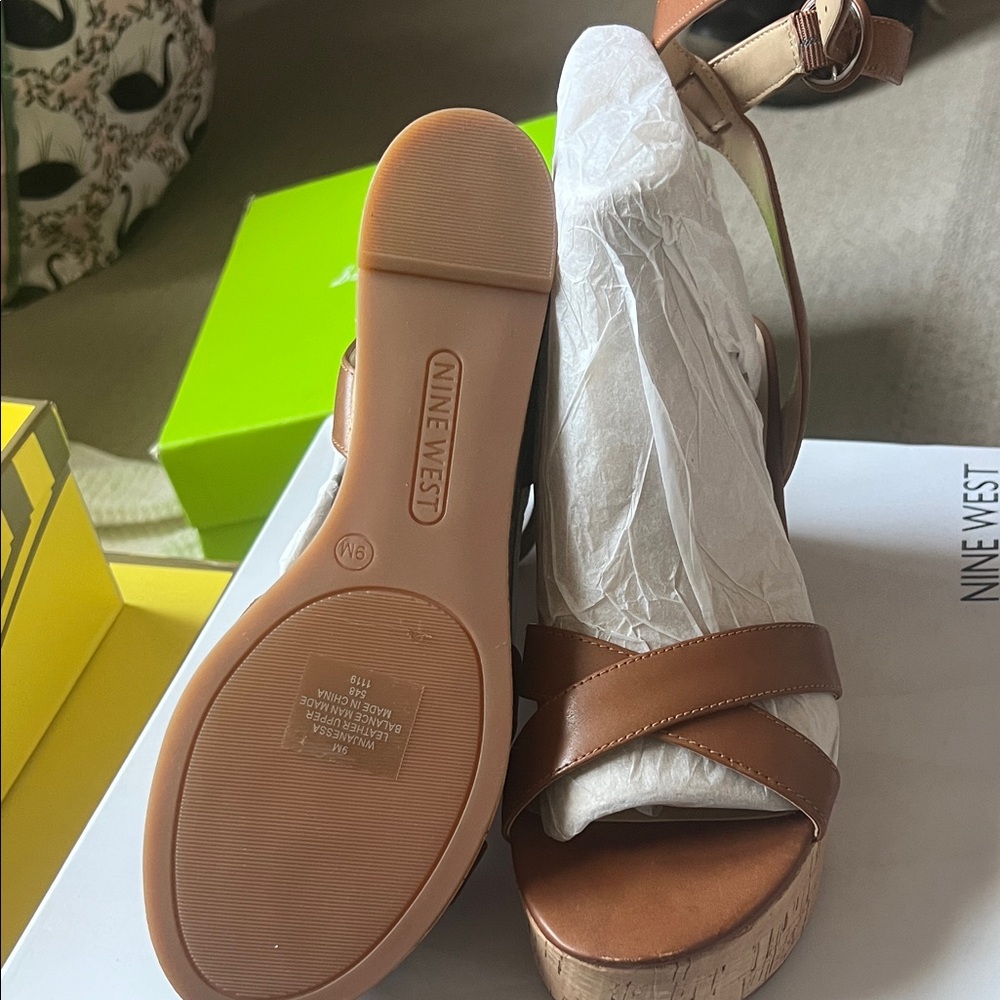 Nine West Tan Wedge Sandals